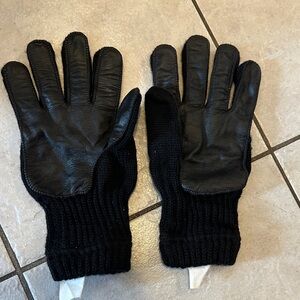 Men's Black Leather & Knit Gloves Sz Medium